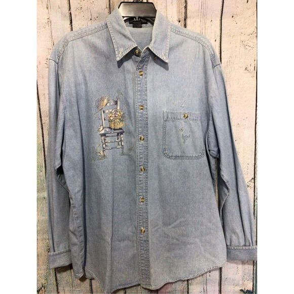 Vintage Denim Shirt Men’s Unisex Blue Size Large - Picture 9 of 16